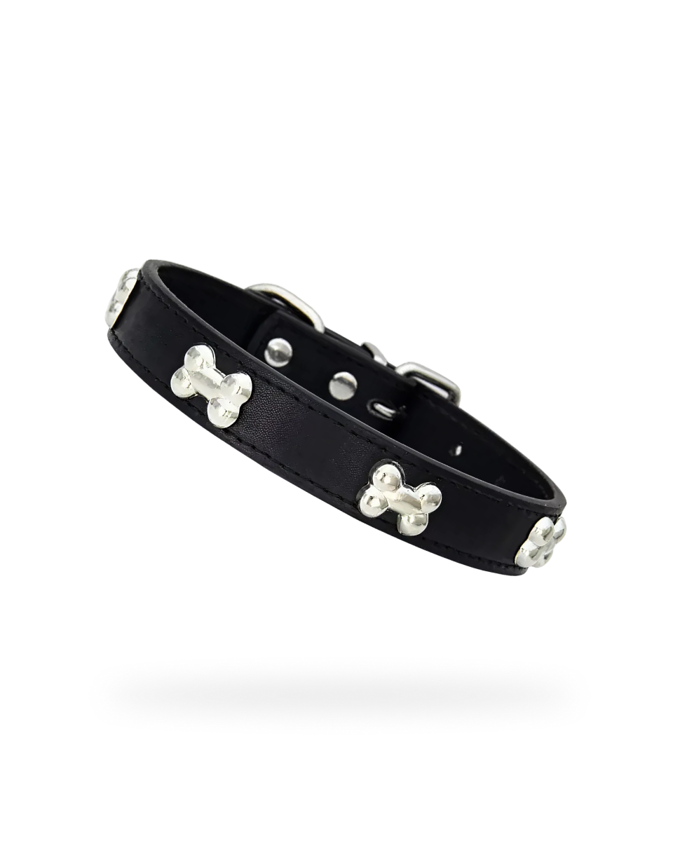 Collier En Cuir Avec Os En Métal